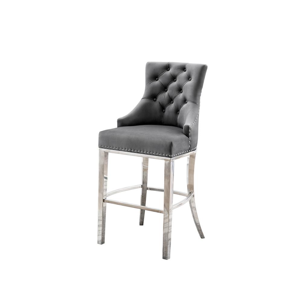 29" Dark Grey velvet barstool with a silver color base (SET OF 2)