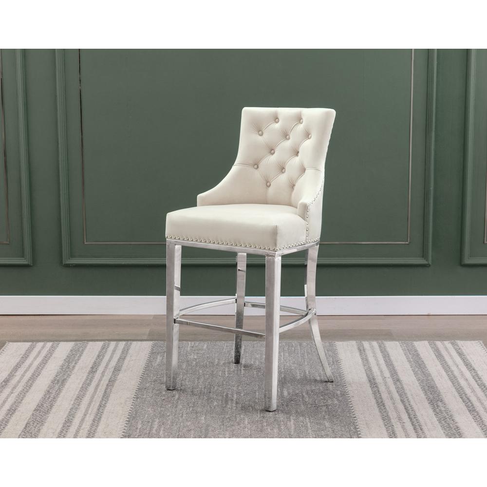 29" Cream velvet barstool with a silver color base (SET OF 2)