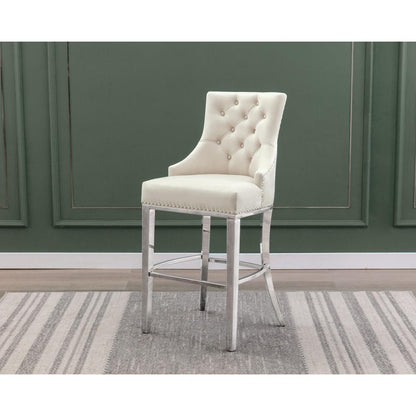 29" Cream velvet barstool with a silver color base (SET OF 2)