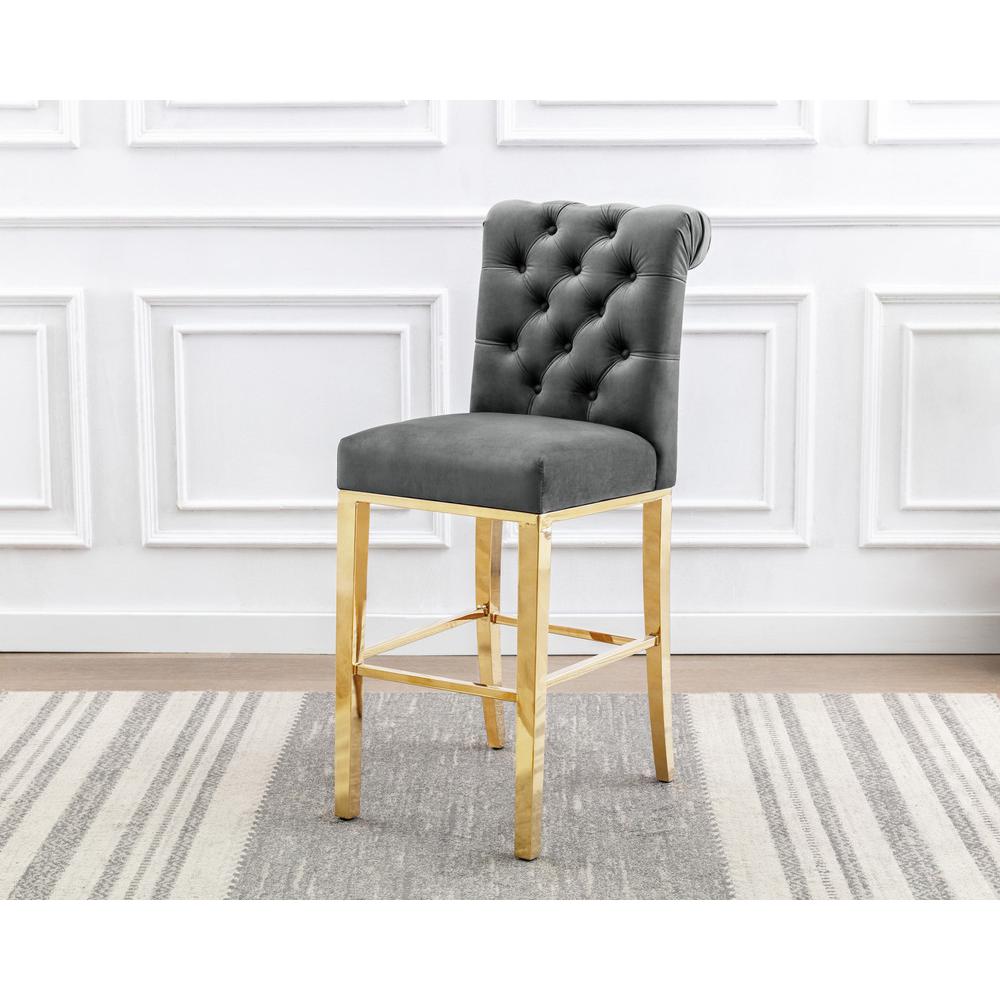 29" Dark grey velvet barstool with a gold color base (SET OF 2)