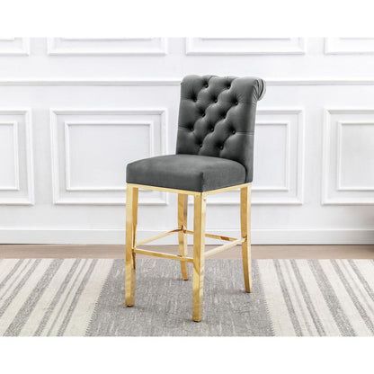 29" Dark grey velvet barstool with a gold color base (SET OF 2)