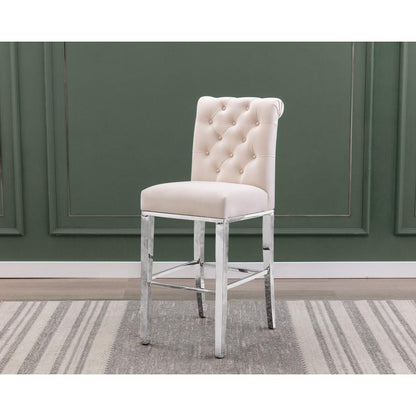 29" Cream velvet barstool with a silver color base (SET OF 2)