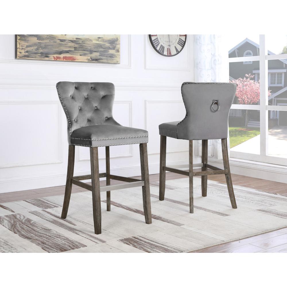 29" Tufted Velvet Upholstered Bar stool in Weathered Grey, Set of 2