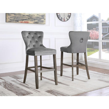 29" Tufted Velvet Upholstered Bar stool in Weathered Grey, Set of 2