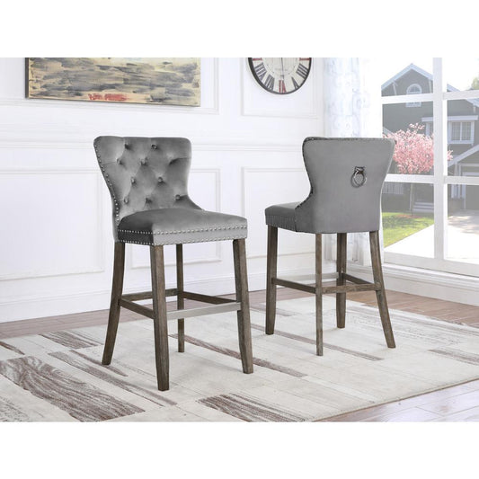29" Tufted Velvet Upholstered Bar stool in Weathered Grey, Set of 2