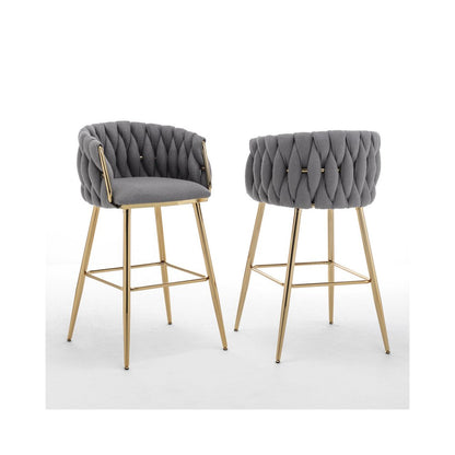 Best Quality Furniure Dark Grey Boucle Fabric With Gold Base Barstools, Set Of 2