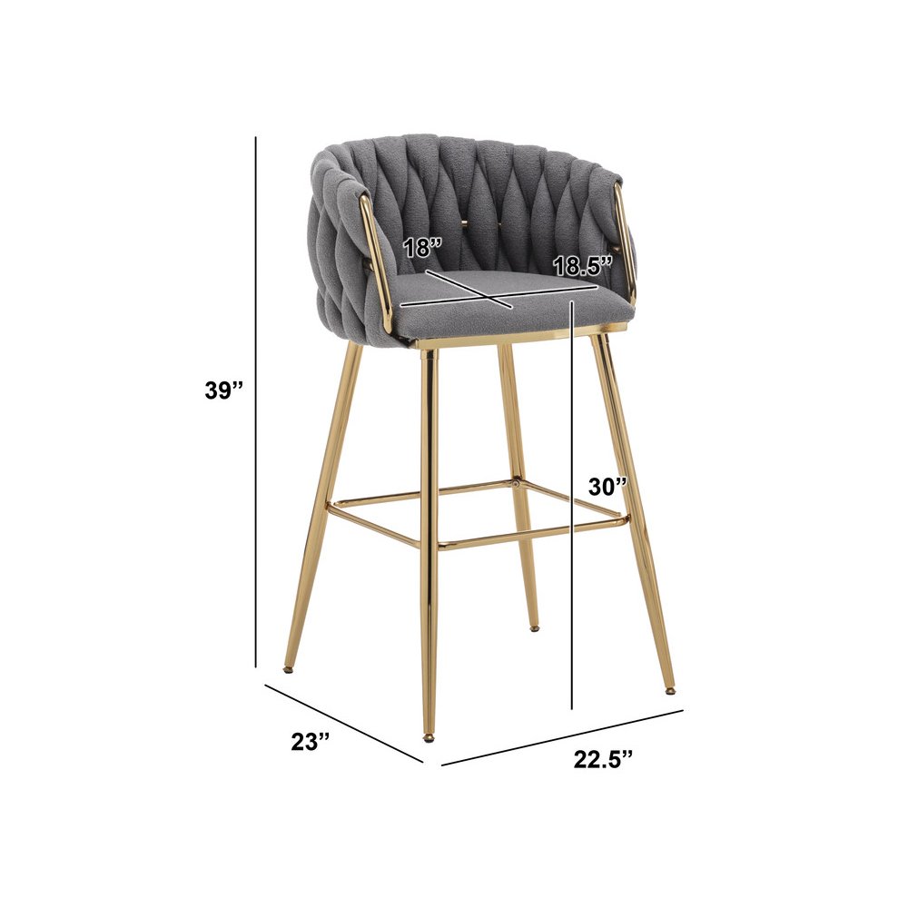 Best Quality Furniure Dark Grey Boucle Fabric With Gold Base Barstools, Set Of 2