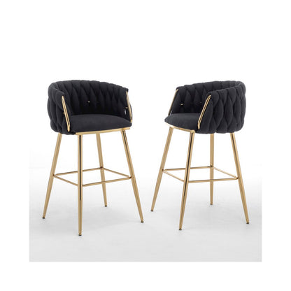 Best Quality Furniure Black Boucle Fabric With Gold Base Barstools, Set Of 2