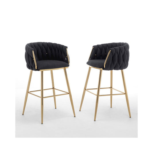 Best Quality Furniure Black Boucle Fabric With Gold Base Barstools, Set Of 2