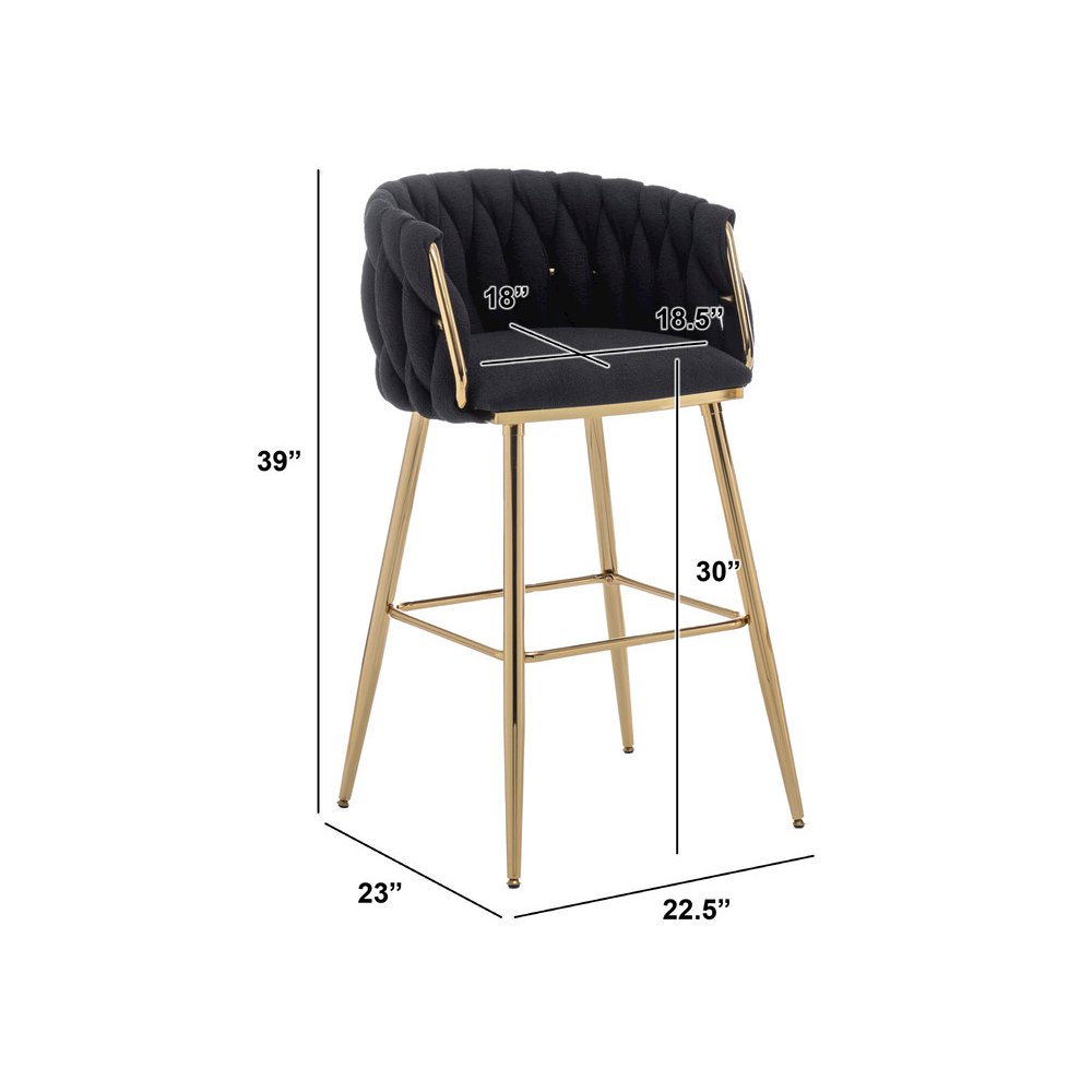 Best Quality Furniure Black Boucle Fabric With Gold Base Barstools, Set Of 2