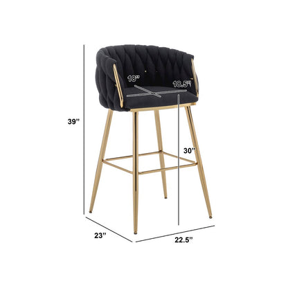 Best Quality Furniure Black Boucle Fabric With Gold Base Barstools, Set Of 2