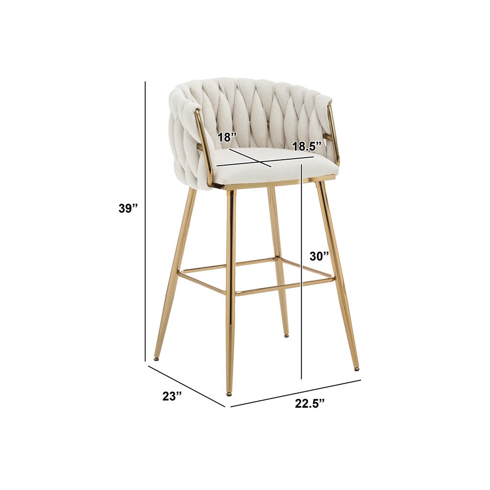 Best Quality Furniure Cream Boucle Fabric With Gold Base Barstools, Set Of 2