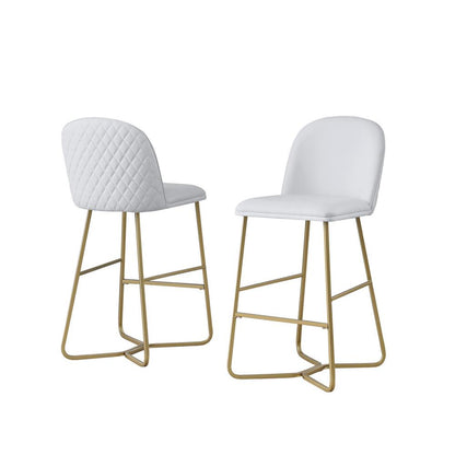 29" White faux leather barstool w/ gold color iron base (set of 2)