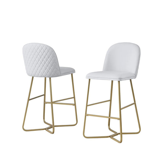 29" White faux leather barstool w/ gold color iron base (set of 2)