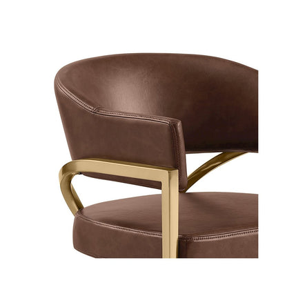 Single Leather-Aire Barstool Mocha with Gold Chrome Base