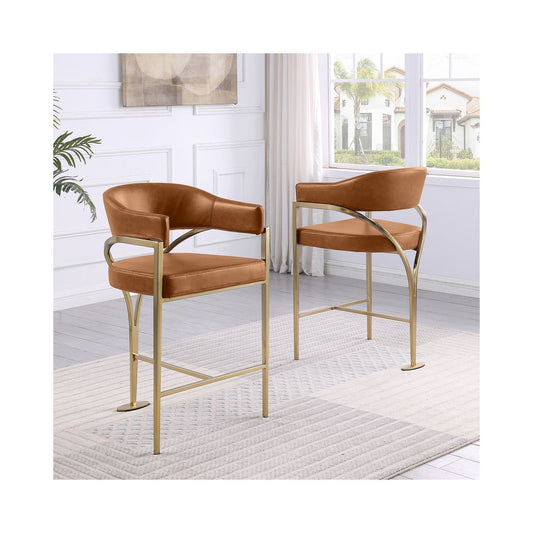 Single Leather-Aire Barstool Toffee with Gold Chrome Base