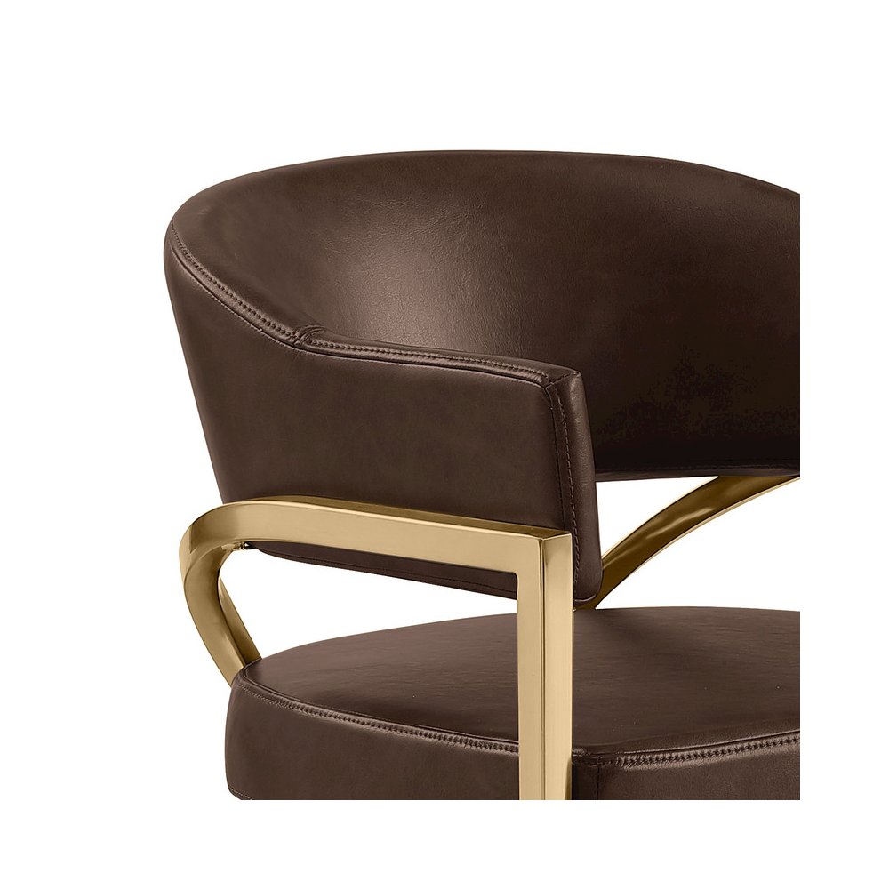 Single Leather-Aire Barstool Espresso with Gold Chrome Base