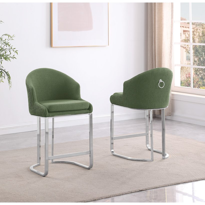 Best Quality Furniture Green With Silver Barstool. Set Of Two