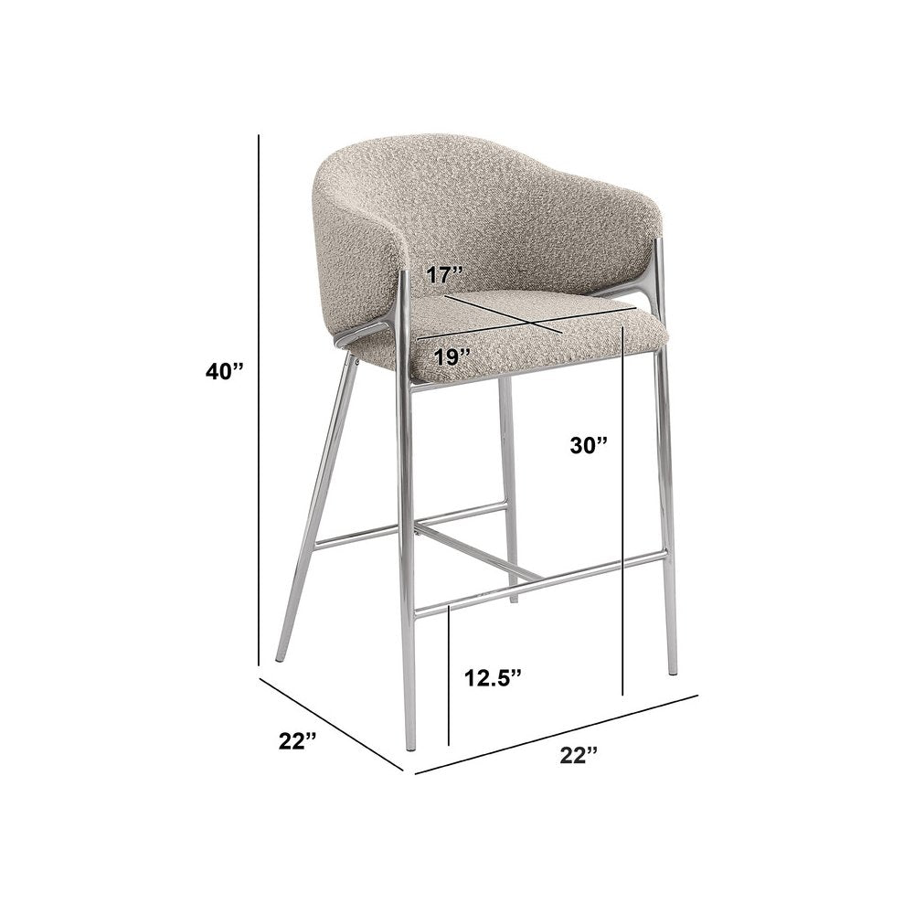 Gray barstools (29") in boucle fabric and Silver chrome base (SET OF 2)