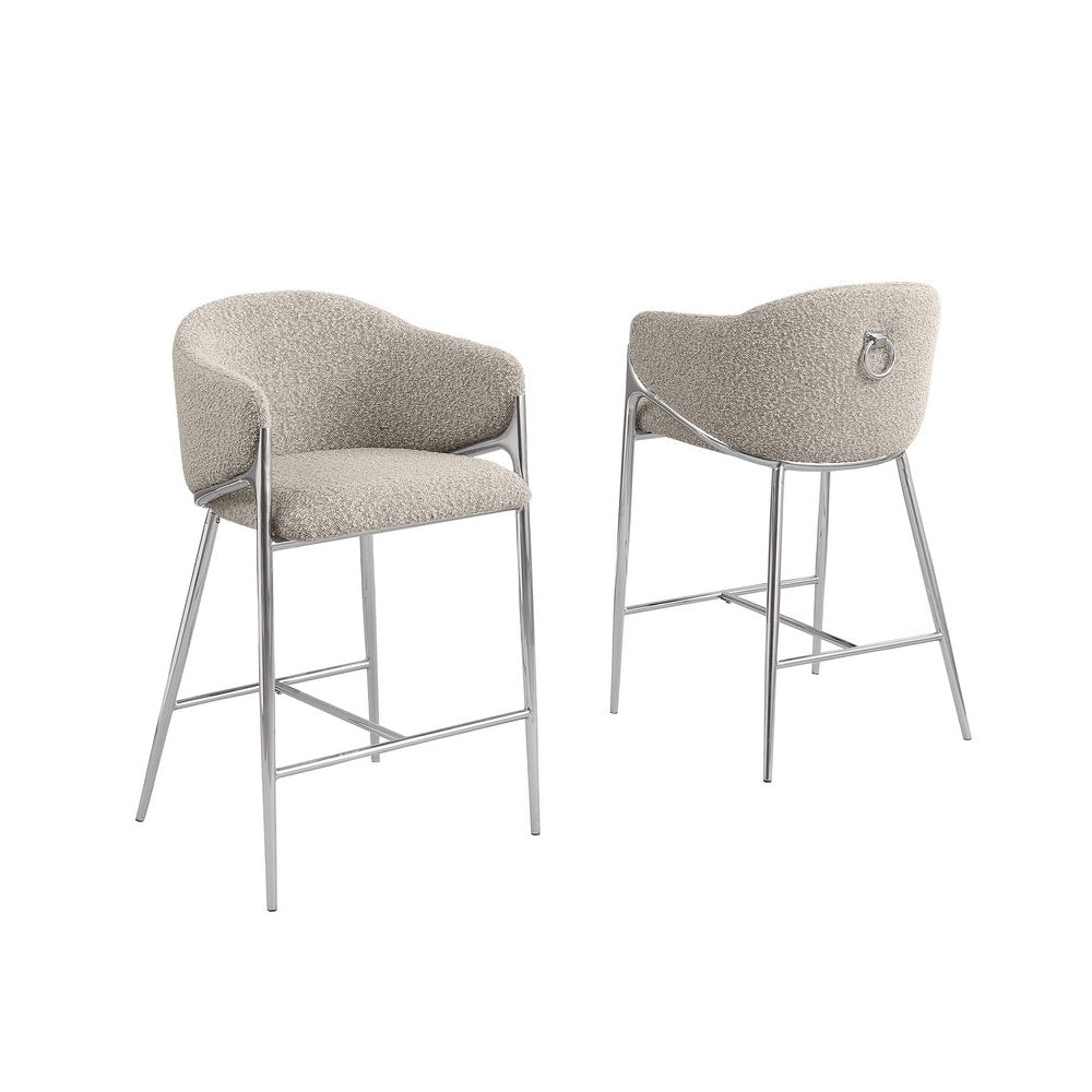 Gray barstools (29") in boucle fabric and Silver chrome base (SET OF 2)