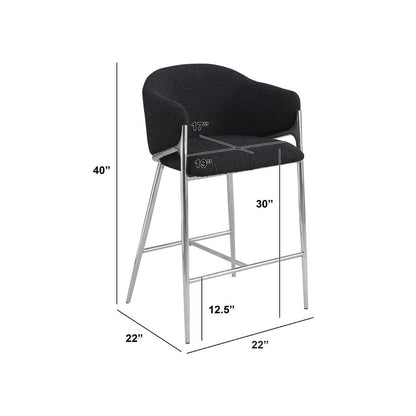 Black barstools (29") in boucle fabric and Silver chrome base (SET OF 2)