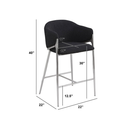 Black barstools (29") in boucle fabric and Silver chrome base (SET OF 2)
