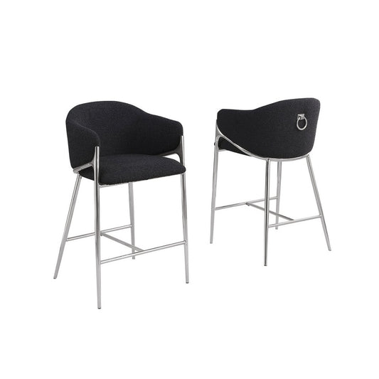 Black barstools (29") in boucle fabric and Silver chrome base (SET OF 2)