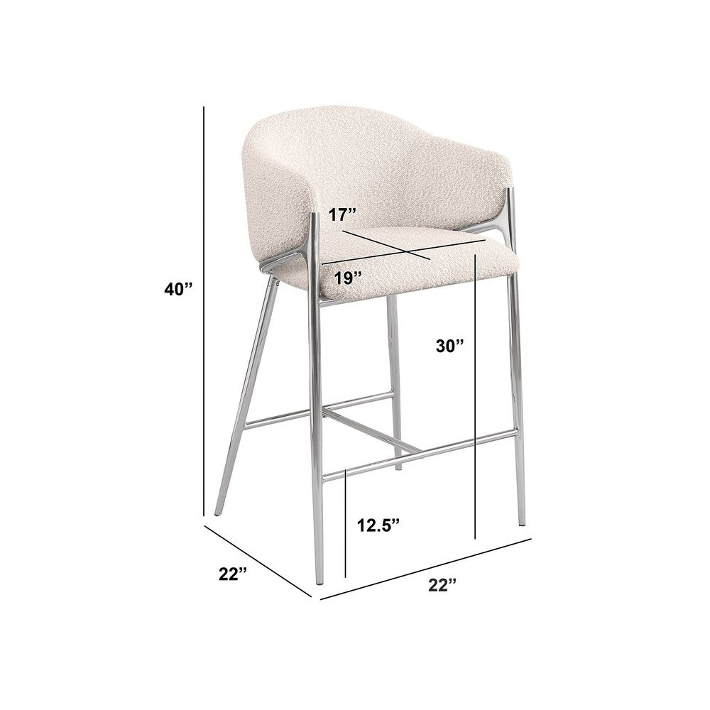 Cream barstools (29") in boucle fabric and Silver chrome base (SET OF 2)