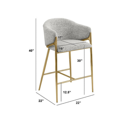 Rich gray barstools (29") in boucle fabric and gold chrome base (SET OF 2)