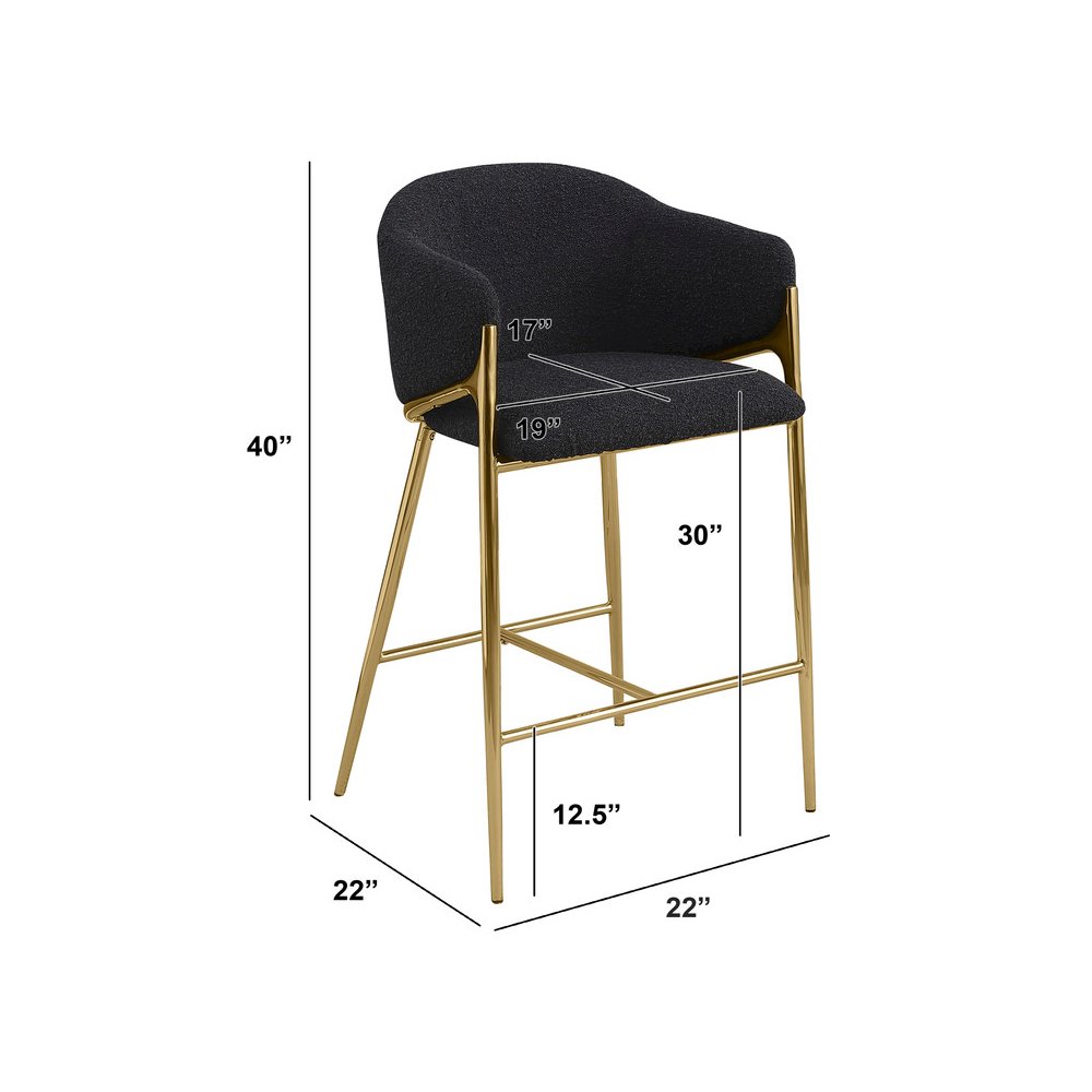 Black barstools (29") in boucle fabric and gold chrome base (SET OF 2)