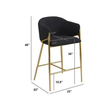Black barstools (29") in boucle fabric and gold chrome base (SET OF 2)