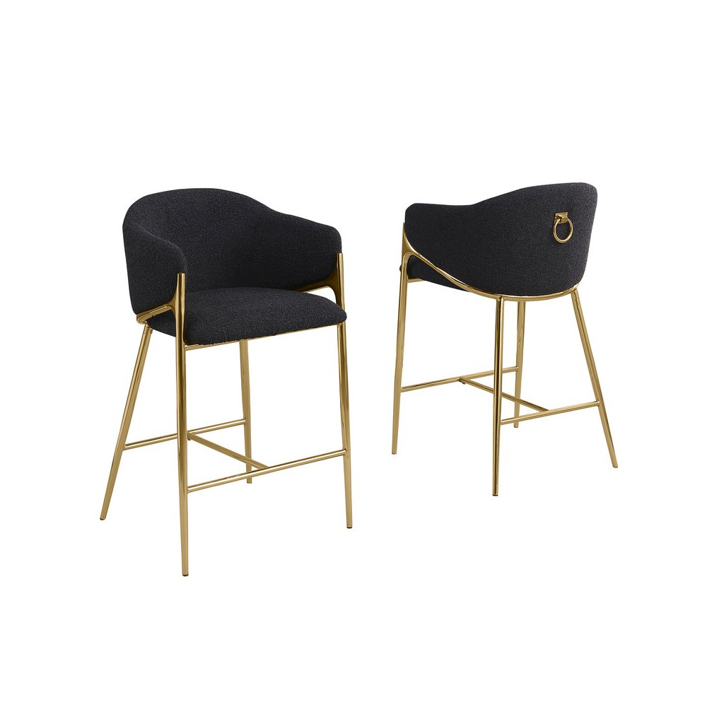 Black barstools (29") in boucle fabric and gold chrome base (SET OF 2)