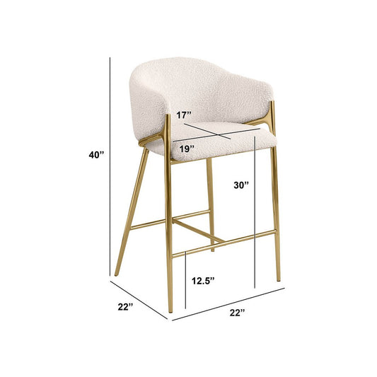 Cream barstools (29") in boucle fabric and gold chrome base (SET OF 2)