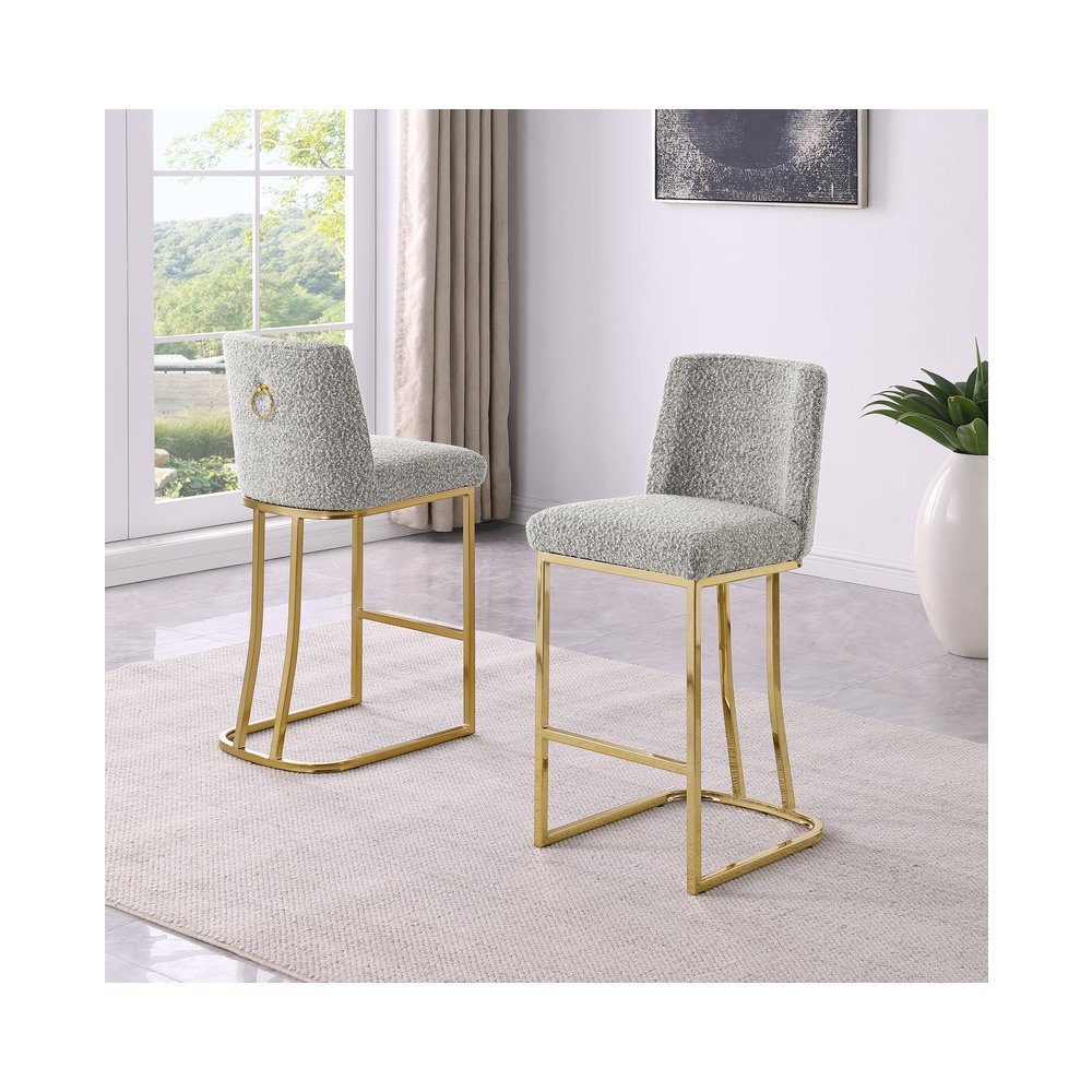 Rich Gray With Gold Base Barstools, Set Of 2