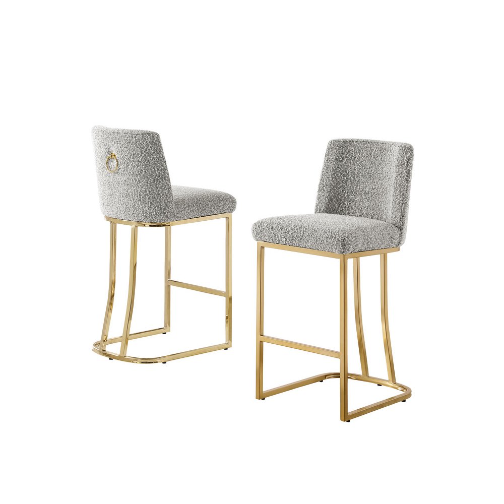 Rich Gray With Gold Base Barstools, Set Of 2