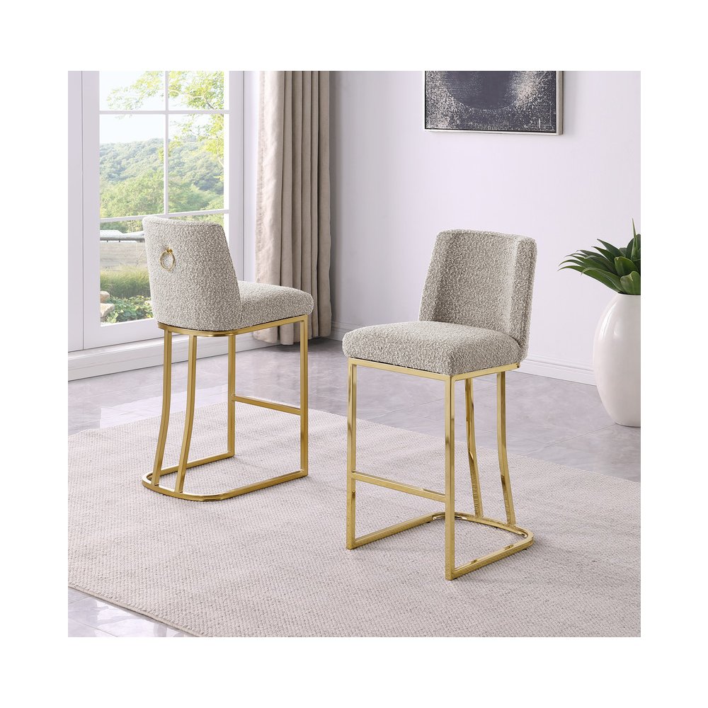 Gray With Gold Base Barstools, Set Of 2