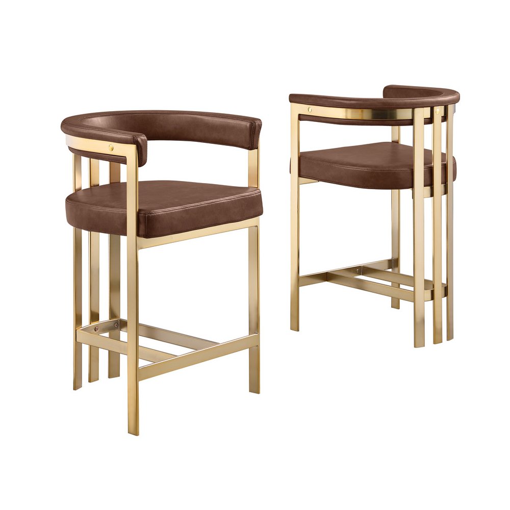 Single Leather-Aire Barstool Mocha with Gold Chrome Base
