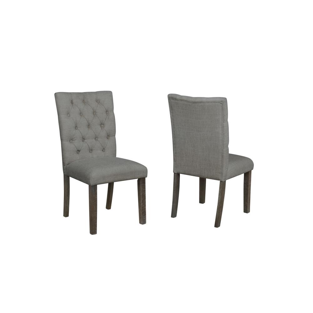 Classic Upholstered Side Chair Tufted in Linen Fabric **Set of 2**, Dark Grey