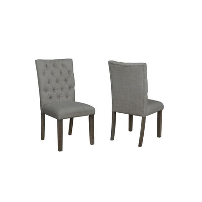 Classic Upholstered Side Chair Tufted in Linen Fabric **Set of 2**, Dark Grey
