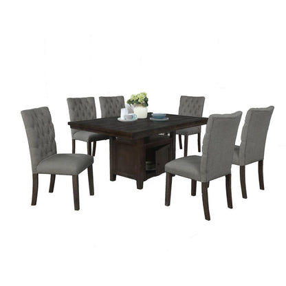 Classic Upholstered Side Chair Tufted in Linen Fabric **Set of 2**, Dark Grey