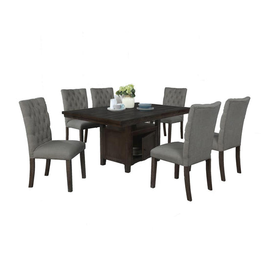 Classic Upholstered Side Chair Tufted in Linen Fabric **Set of 2**, Dark Grey