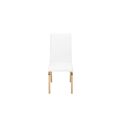 Faux Leather Dining Side Chairs, Chrome Gold Legs (Set of 2) - White