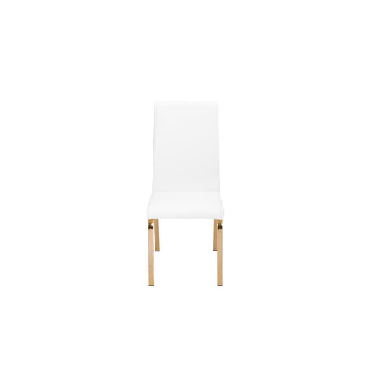 Faux Leather Dining Side Chairs, Chrome Gold Legs (Set of 2) - White