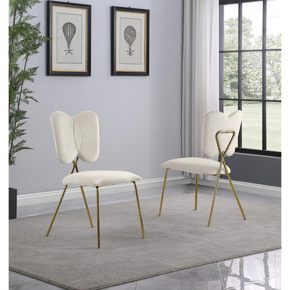 Set of 4, Cream Velvet Guest Side Chair with Wingback, Chrome Gold