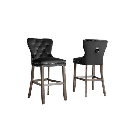 29" Tufted Velvet Upholstered Bar stool in Black, Set of 2