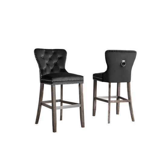 29" Tufted Velvet Upholstered Bar stool in Black, Set of 2