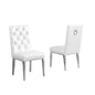 White Faux Leather Tufted Dining Side Chairs, Chrome Legs - Set of 2
