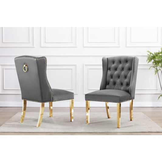 Tufted Velvet Upholstered Side Chairs, 4 Colors to Choose (Set of 2) - Dark grey 567