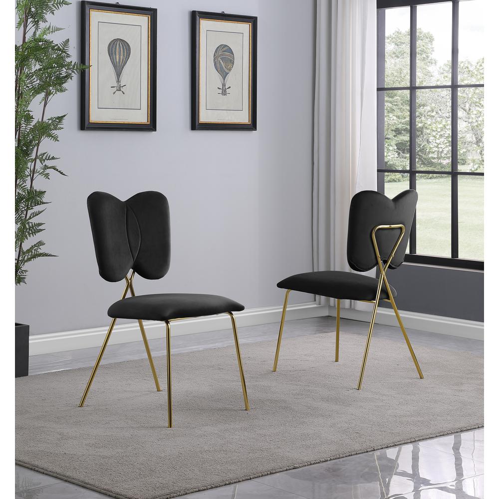 Set of 4, Black Velvet Guest Side Chair with Wingback, Chrome Gold