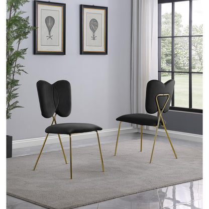 Set of 4, Black Velvet Guest Side Chair with Wingback, Chrome Gold